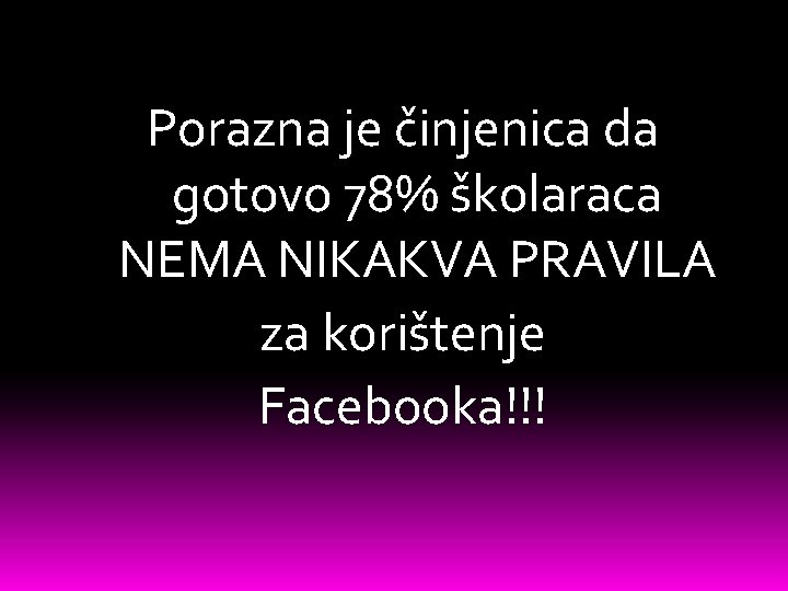 Porazna je činjenica da gotovo 78% školaraca NEMA NIKAKVA PRAVILA za korištenje Facebooka!!! 