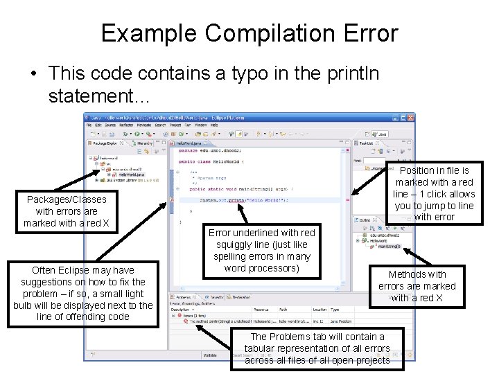 Example Compilation Error • This code contains a typo in the println statement… Packages/Classes