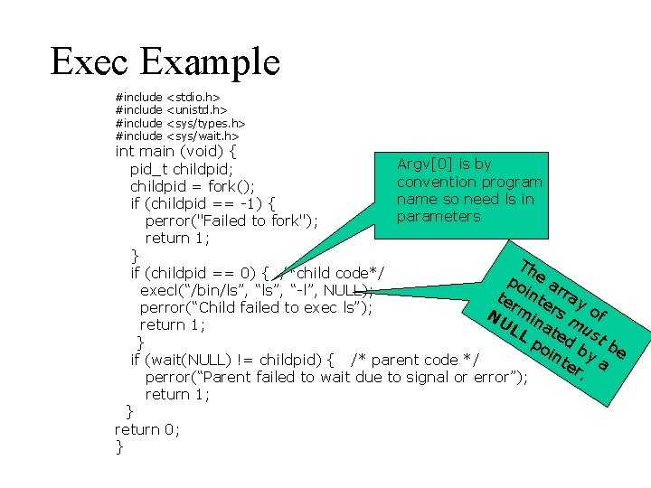 Exec Example #include <stdio. h> <unistd. h> <sys/types. h> <sys/wait. h> int main (void)