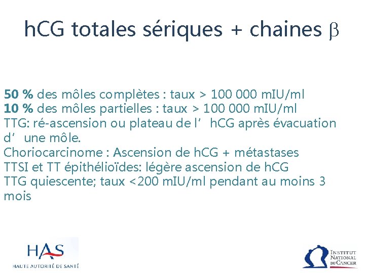 h. CG totales sériques + chaines b 50 % des môles complètes : taux