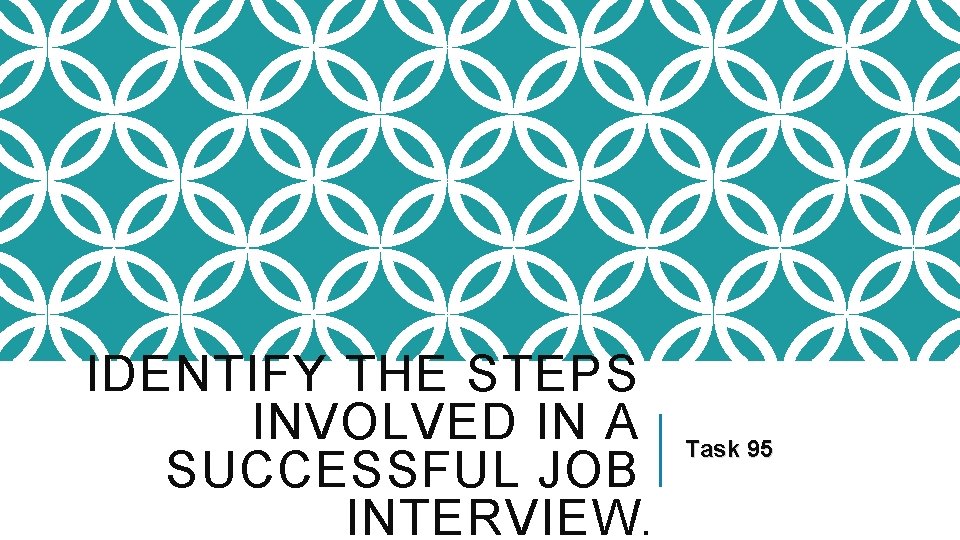 IDENTIFY THE STEPS INVOLVED IN A SUCCESSFUL JOB INTERVIEW. Task 95 