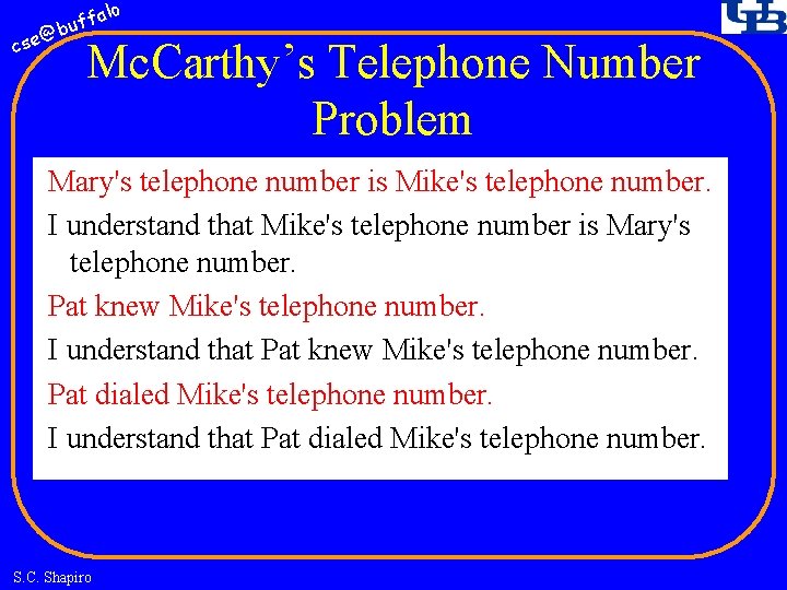 fa buf @ cse lo Mc. Carthy’s Telephone Number Problem Mary's telephone number is