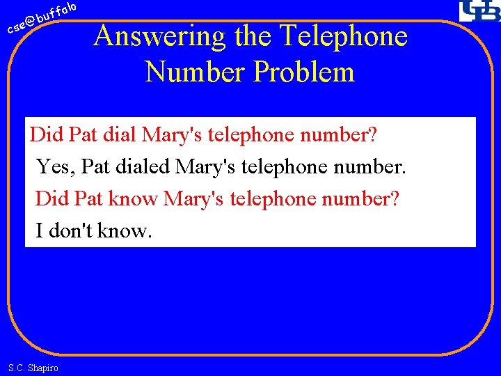 fa buf @ cse lo Answering the Telephone Number Problem Did Pat dial Mary's