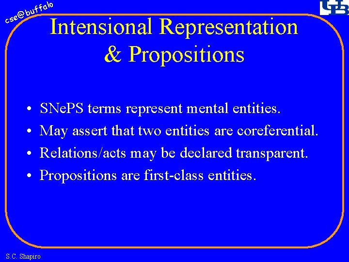 fa buf @ cse • • lo Intensional Representation & Propositions SNe. PS terms