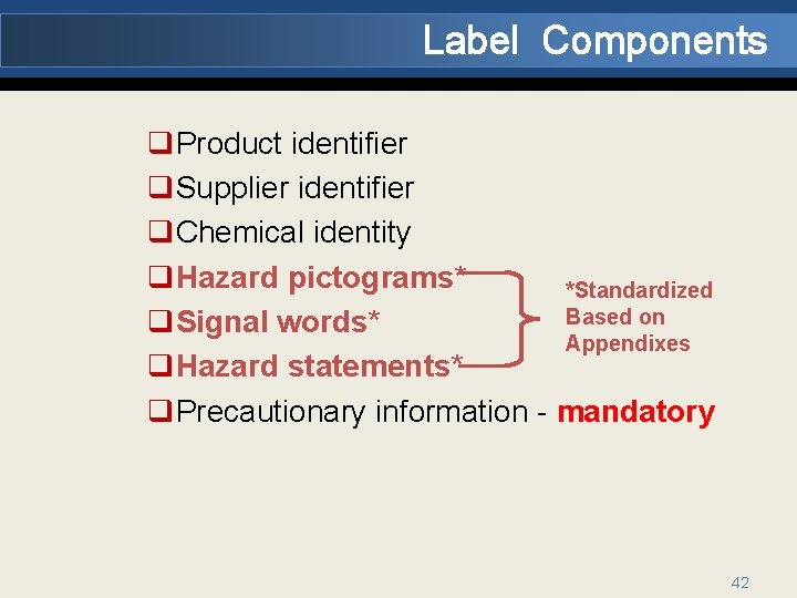 Label Components q. Product identifier q. Supplier identifier q. Chemical identity q. Hazard pictograms*
