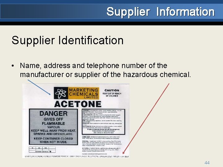 Supplier Information Supplier Identification • Name, address and telephone number of the manufacturer or