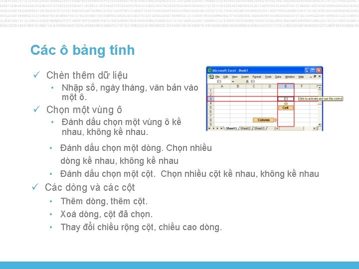 Các ô bảng tính ü Chèn thêm dữ liệu • Nhập số, ngày tháng,