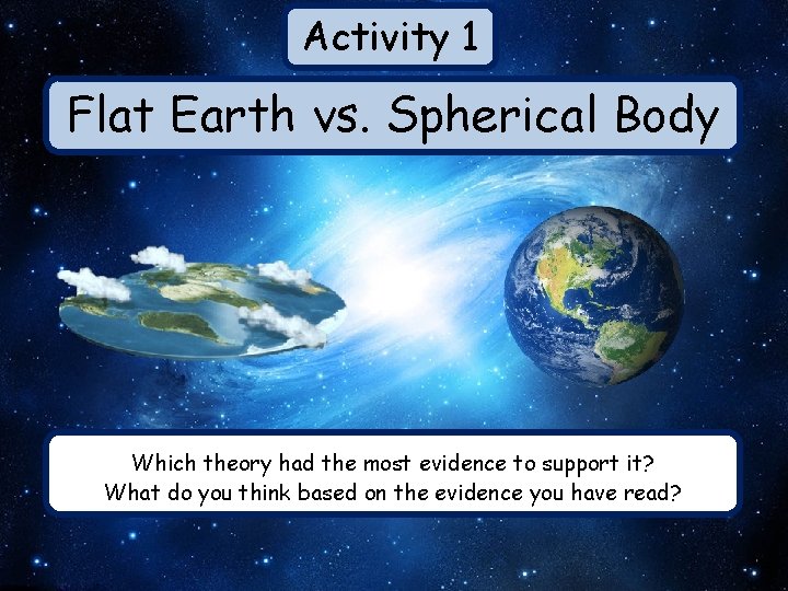 Activity 1 Flat Earth vs. Spherical Body Which theory had the most evidence to