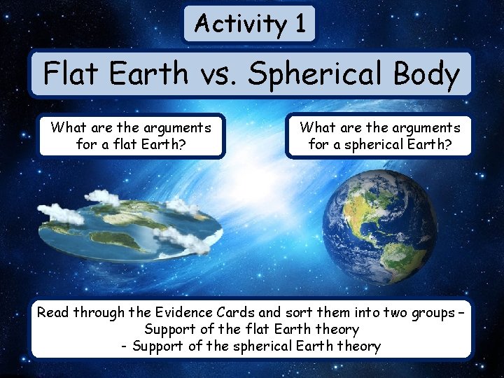 Activity 1 Flat Earth vs. Spherical Body What are the arguments for a flat