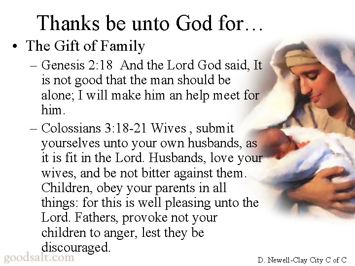 Thanks be unto God for… • The Gift of Family – Genesis 2: 18