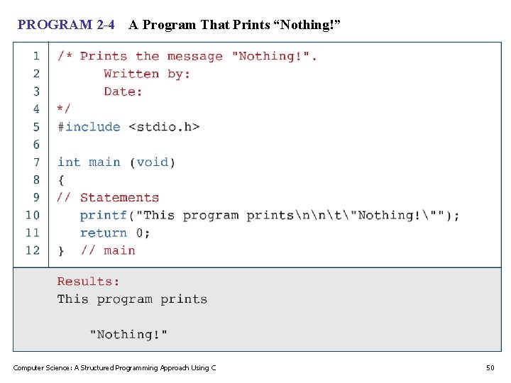 PROGRAM 2 -4 A Program That Prints “Nothing!” Computer Science: A Structured Programming Approach PROGRAM 2 -4 A Program That Prints “Nothing!” Computer Science: A Structured Programming Approach