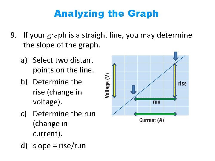 Analyzing the Graph 9. If your graph is a straight line, you may determine Analyzing the Graph 9. If your graph is a straight line, you may determine