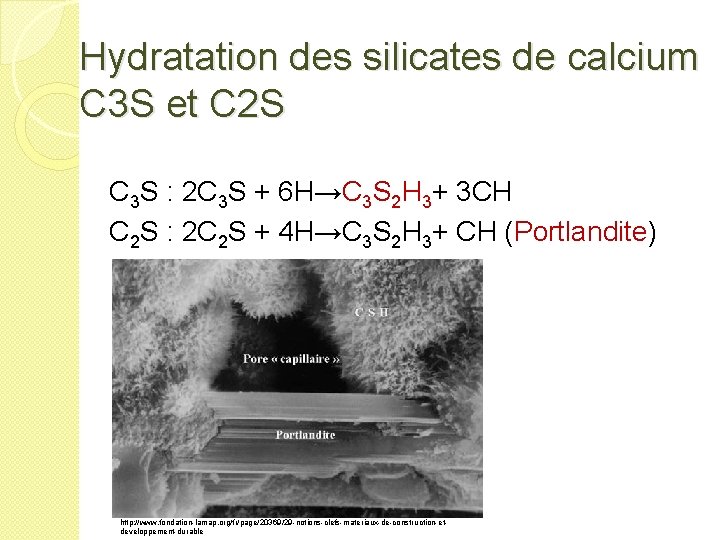 Hydratation des silicates de calcium C 3 S et C 2 S C 3