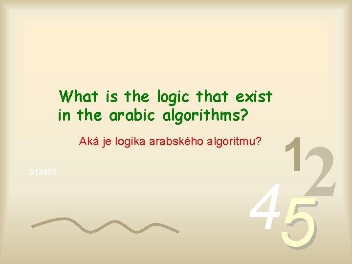 What is the logic that exist in the arabic algorithms? 013456… 1 2 4
