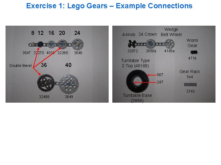 Exercise 1: Lego Gears – Example Connections 8 12 16 20 24 Wedge 4