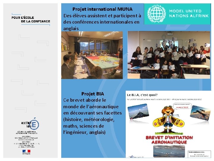 Projet international MUNA Des élèves assistent et participent à des conférences internationales en anglais