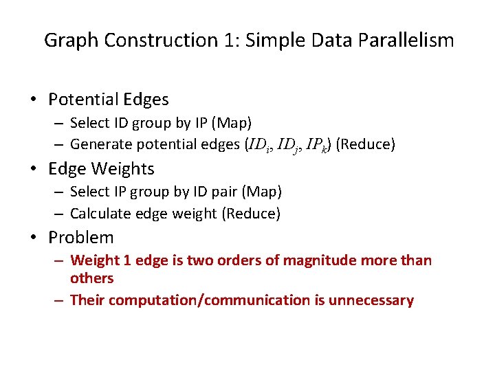 Graph Construction 1: Simple Data Parallelism • Potential Edges – Select ID group by