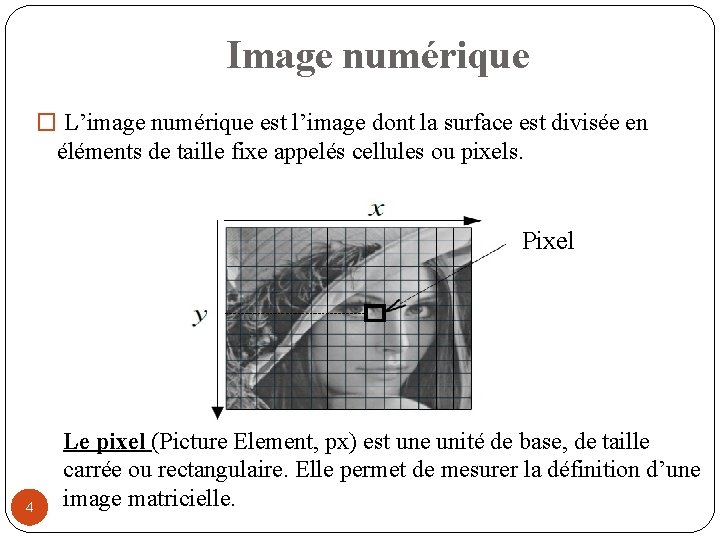 Image numérique � L’image numérique est l’image dont la surface est divisée en éléments