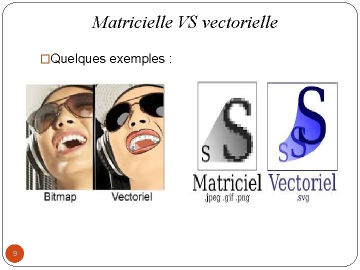 Matricielle VS vectorielle �Quelques exemples : 9 