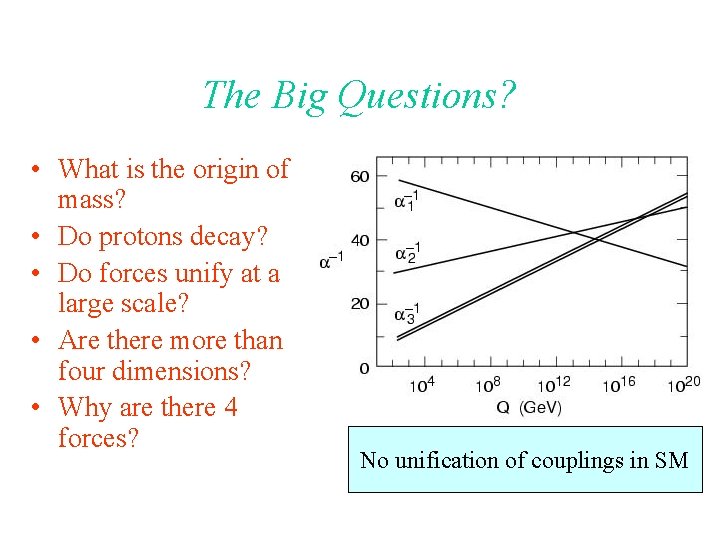 The Big Questions? • What is the origin of mass? • Do protons decay?