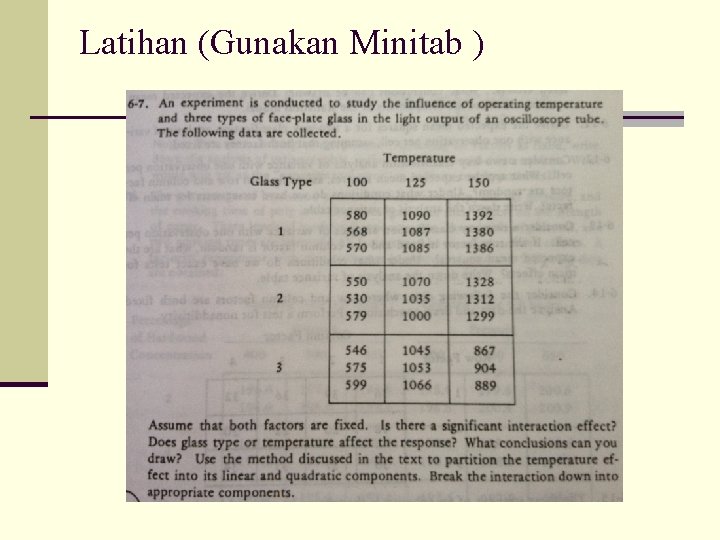 Latihan (Gunakan Minitab ) 