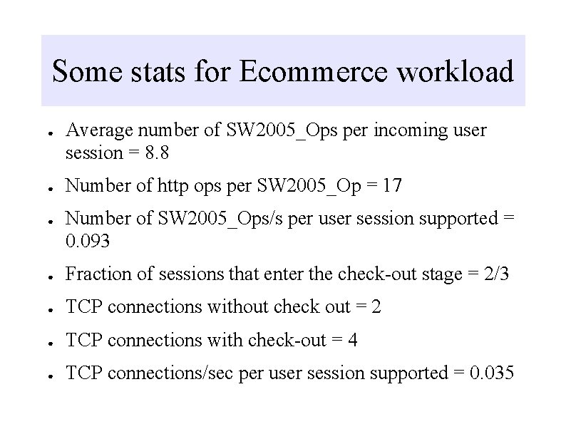Some stats for Ecommerce workload ● ● ● Average number of SW 2005_Ops per