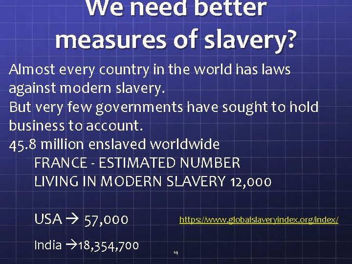 We need better measures of slavery? Almost every country in the world has laws