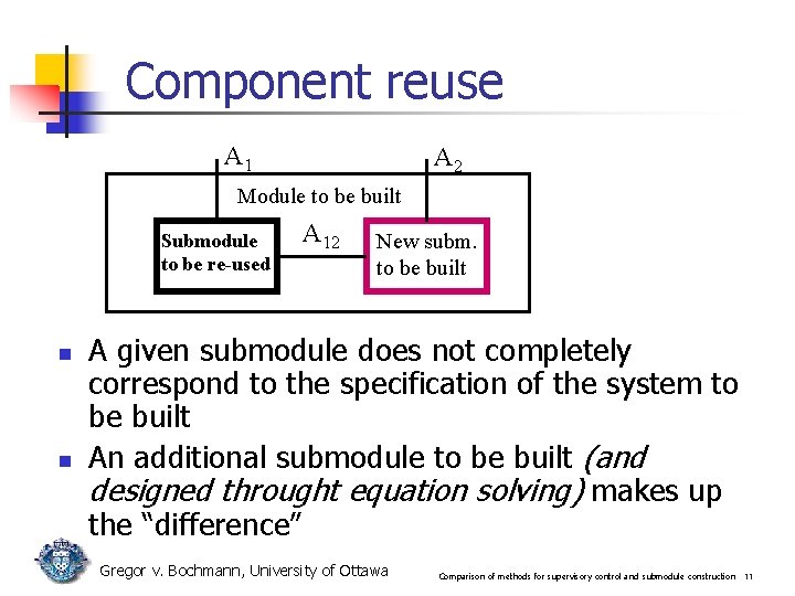 Component reuse A 1 A 2 Module to be built Submodule to be re-used Component reuse A 1 A 2 Module to be built Submodule to be re-used