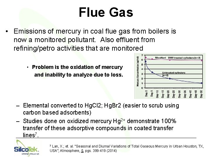 Flue Gas • Emissions of mercury in coal flue gas from boilers is now