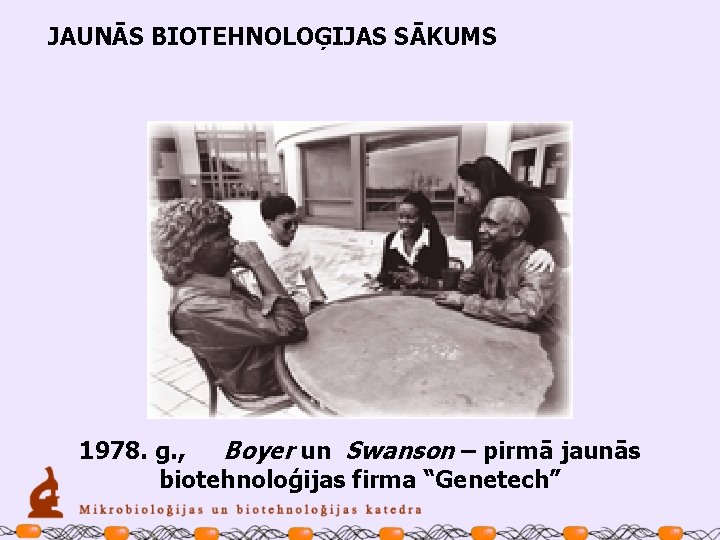 JAUNĀS BIOTEHNOLOĢIJAS SĀKUMS 1978. g. , Boyer un Swanson – pirmā jaunās biotehnoloģijas firma