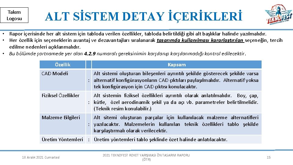 Herkese Açık | Public Takım Logosu ALT SİSTEM DETAY İÇERİKLERİ • Rapor içerisinde her