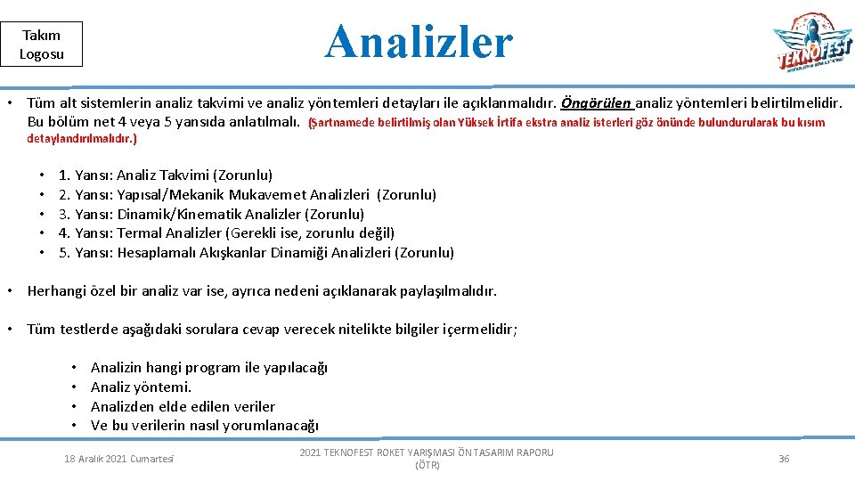 Herkese Açık | Public Analizler Takım Logosu • Tüm alt sistemlerin analiz takvimi ve