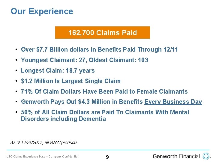 Our Experience 162, 700 Claims Paid • Over $7. 7 Billion dollars in Benefits