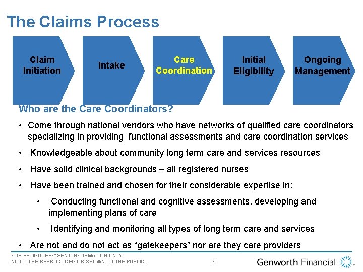 Overview The Claims Process Claim Initiation Intake Care Coordination Initial Eligibility Ongoing Management Who