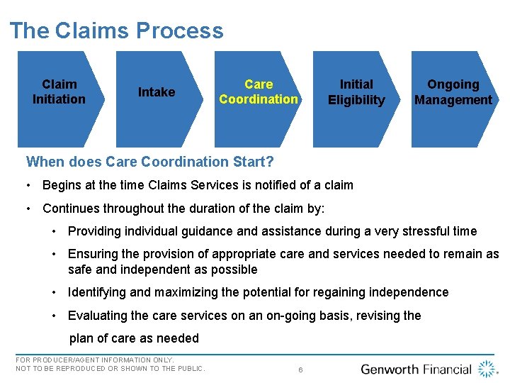 Overview The Claims Process Claim Initiation Intake Care Coordination Initial Eligibility Ongoing Management When