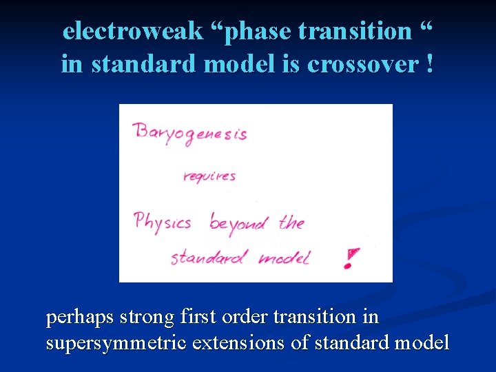 electroweak “phase transition “ in standard model is crossover ! perhaps strong first order