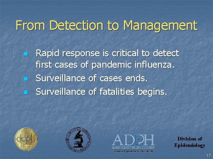 From Detection to Management n n n Rapid response is critical to detect first