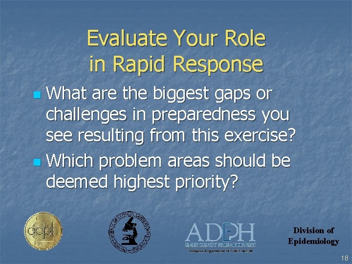 Evaluate Your Role in Rapid Response What are the biggest gaps or challenges in