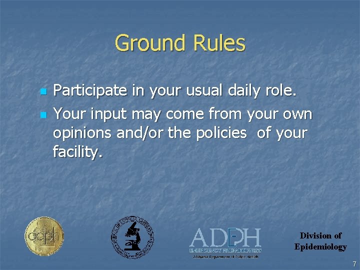 Ground Rules n n Participate in your usual daily role. Your input may come