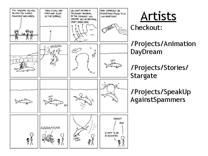 Artists Checkout: /Projects/Animation Day. Dream /Projects/Stories/ Stargate /Projects/Speak. Up Against. Spammers 