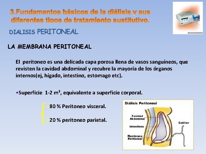 DIALISIS PERITONEAL LA MEMBRANA PERITONEAL El peritoneo es una delicada capa porosa llena de