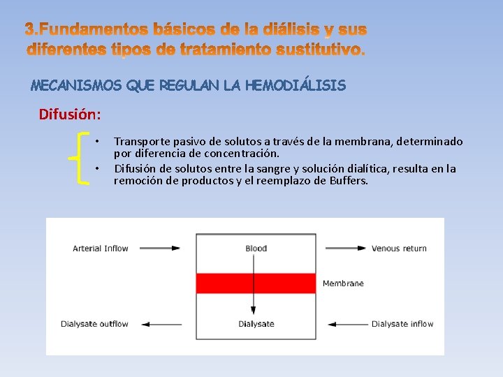 MECANISMOS QUE REGULAN LA HEMODIÁLISIS Difusión: • • Transporte pasivo de solutos a través
