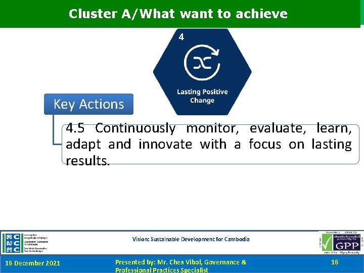 Cluster A/What want to achieve Key Actions 4. 5 Continuously monitor, evaluate, learn, adapt