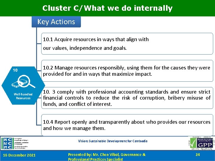 Cluster C/What we do internally Key Actions 10. 1 Acquire resources in ways that