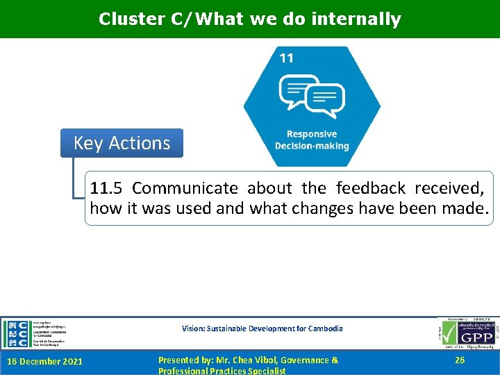 Cluster C/What we do internally Key Actions 11. 5 Communicate about the feedback received,