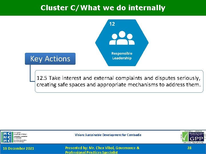 Cluster C/What we do internally Key Actions 12. 5 Take interest and external complaints