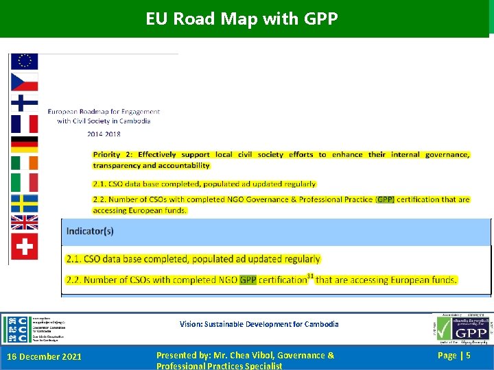 EU Road Map with GPP Vision: Sustainable Development for Cambodia 16 December 2021 Presented
