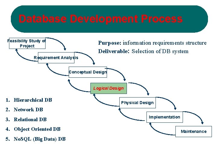 Database Development Process Feasibility Study of Project Purpose: information requirements structure Deliverable: Selection of