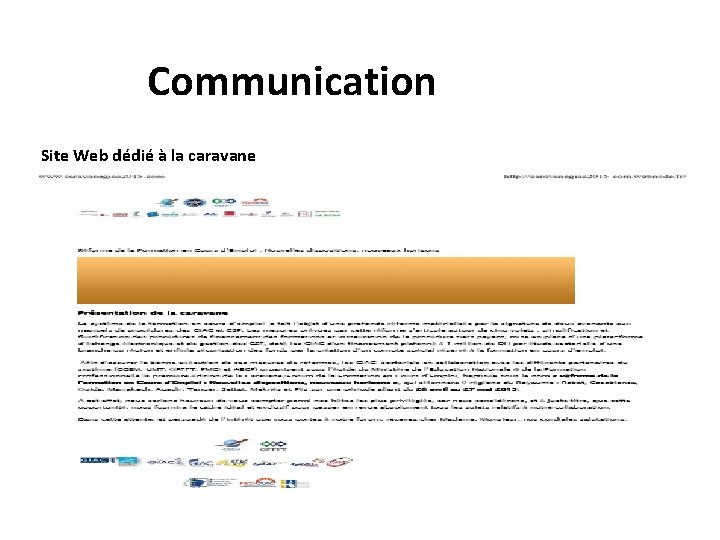 Communication Site Web dédié à la caravane 