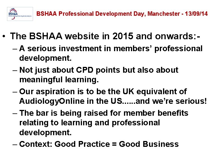 BSHAA Professional Development Day, Manchester - 13/09/14 • The BSHAA website in 2015 and